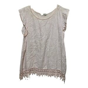 Terzo Millenio (Italy) Linen Top With Lace Trim